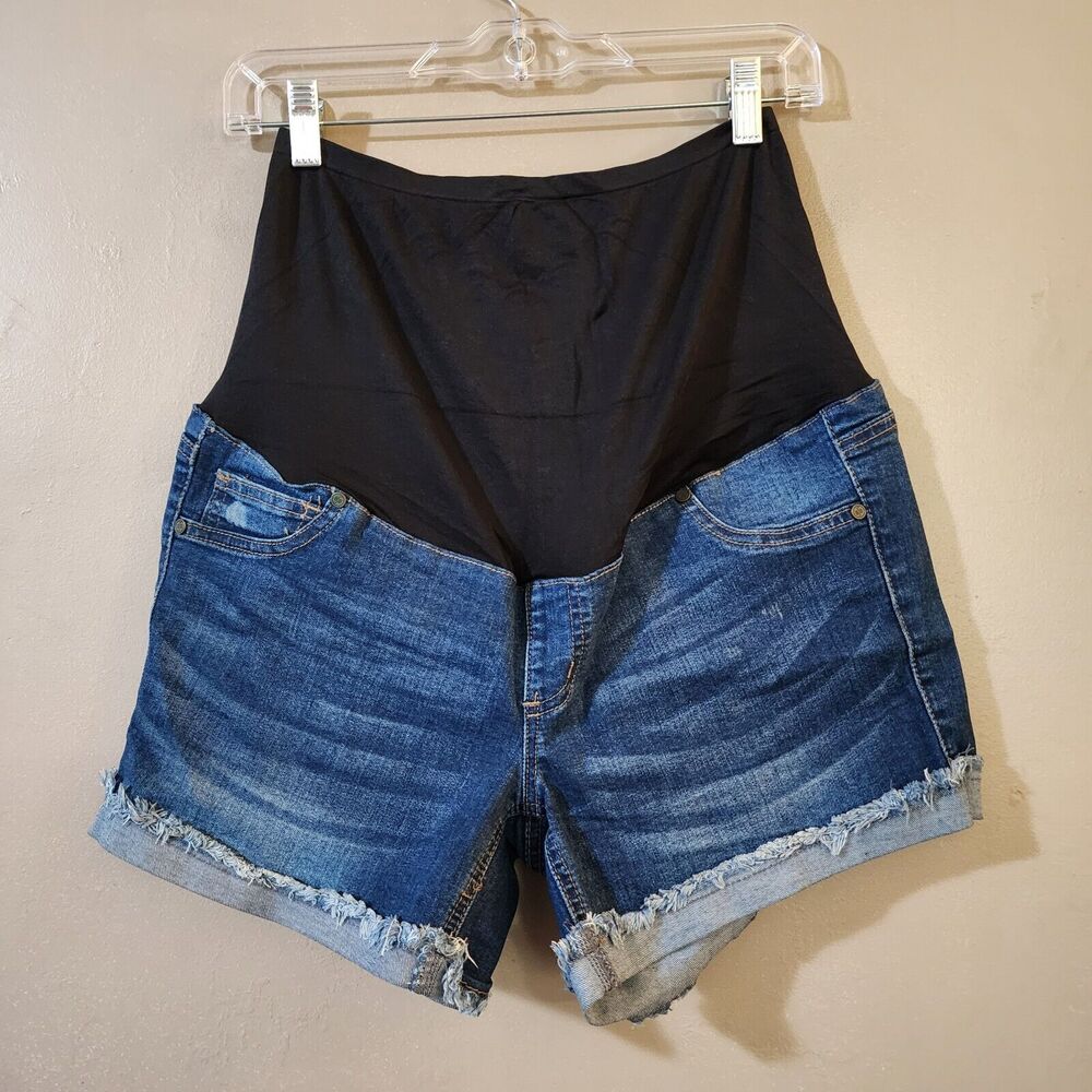 FIrst Kick Womens Maternity Jean Shorts Size M Blue Cuffed Cut Off Super Stretch